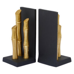Premier Housewares Hiba Set Of Two Gold Finish Bamboo Effect Bookends - thumbnail 5
