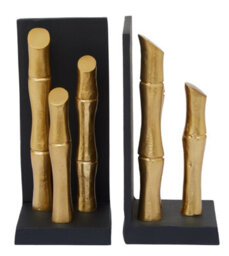 Premier Housewares Hiba Set Of Two Gold Finish Bamboo Effect Bookends