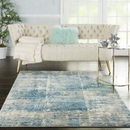 Ivory Grey Blue Modern Easy To Clean Abstract Rug For Dining Room Bedroom Living Room -244Cm X 305Cm - thumbnail 1