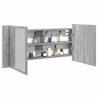 Berkfield Led Bathroom Mirror Cabinet Grey Sonoma 100X12X45 Cm - image 1