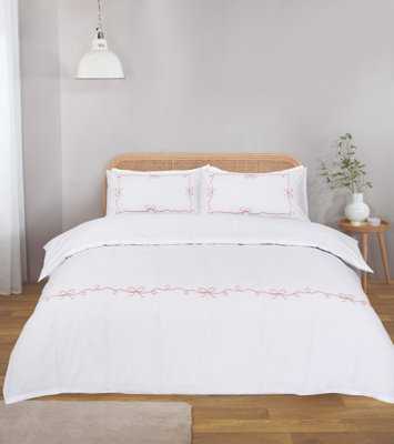 Rapport Home Embroidered Bows Polycotton Duvet Cover Set With Pillowcase King Size - image 1