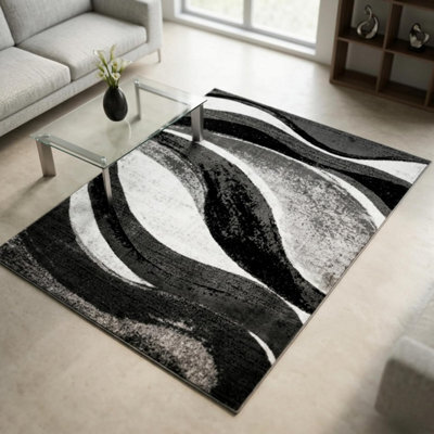 Brown Abstract Wave Pattern Rug Soft Floor Carpet For Living Room Bedroom Modern Style Durable Easy Care Multiple Sizes Home Decor - image 1