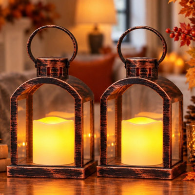 X2 Bronze Effect Led Candle Lanterns - image 1