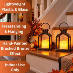X2 Bronze Effect Led Candle Lanterns - thumbnail 4