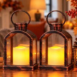 X2 Bronze Effect Led Candle Lanterns - thumbnail 1