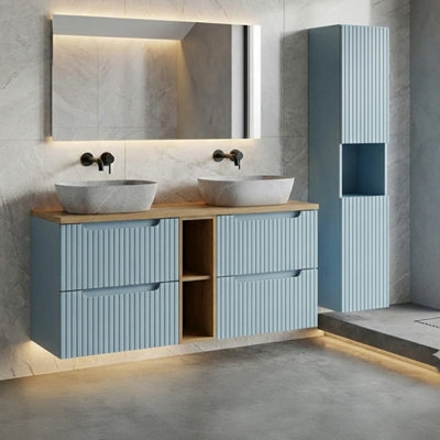 Heze Furniture Noca Bathroom Vanity Cabinet 140Cm Set With Basins And Tall Unit In Baby Blue - image 1