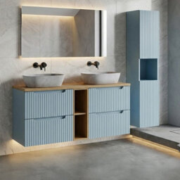 Heze Furniture Noca Bathroom Vanity Cabinet 140Cm Set With Basins And Tall Unit In Baby Blue - thumbnail 1