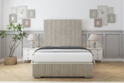 "Sloomy Langston Cream Plush Bed Frame With Mattress With 50"" Upholstered Headboard 4'6 Double" - thumbnail 1