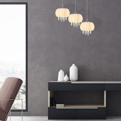 Milagro Nova Chrome Pendant Lamp 3Xe14 Elegant Cream Glass Shade Housing Delicate Suspended Crystals - image 1