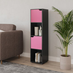 Urbn-Living Urbnliving 119Cm Height Black 4 Cube Bookcase Shelving Display Shelf Storage Unit Pink Wooden Door Organiser - thumbnail 2