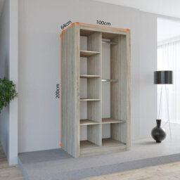 Fhif Lexiss Gold 100Cm Oak Modern Sliding Door Wardrobe Bedroom Storage With Shelves & Hanging Rail - thumbnail 2