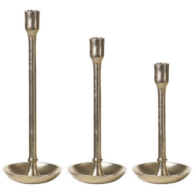 Beliani Set Of 3 Candle Holders Liwung Metal 27/33/38 Cm Gold - image 1