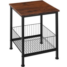 Tectake Bedside Table Grimsby - Industrial Style, With Mesh Basket, 40 X 40 X 55.5 Cm - Industrial Wood Dark, Rustic - thumbnail 3