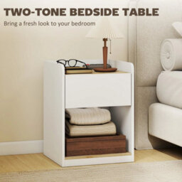 Bedside Table With Drawer And Open Shelf, White And Oak - thumbnail 5