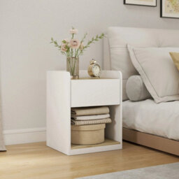 Bedside Table With Drawer And Open Shelf, White And Oak - thumbnail 6