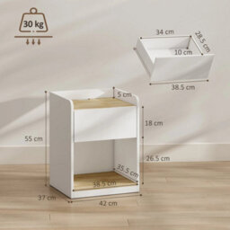 Bedside Table With Drawer And Open Shelf, White And Oak - thumbnail 2