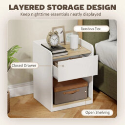 Bedside Table With Drawer And Open Shelf, White And Oak - thumbnail 3