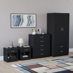 Lassic Vida Designs Riano 4 Piece Bedroom Set (1 Drawer Bedside Chest, 5 Drawer Chest, 2 Door 2 Drawer Wardrobe), Black - thumbnail 6