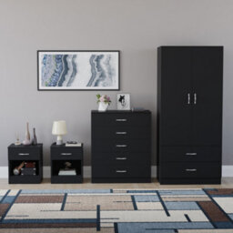 Lassic Vida Designs Riano 4 Piece Bedroom Set (1 Drawer Bedside Chest, 5 Drawer Chest, 2 Door 2 Drawer Wardrobe), Black - thumbnail 7
