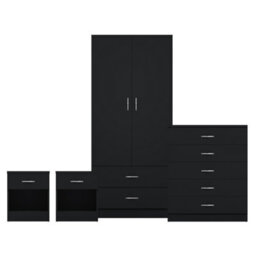 Lassic Vida Designs Riano 4 Piece Bedroom Set (1 Drawer Bedside Chest, 5 Drawer Chest, 2 Door 2 Drawer Wardrobe), Black - thumbnail 8