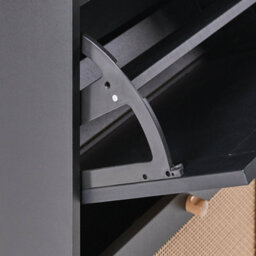 Wyld And Coco Boho Black Rattan Fronts Shoe Cabinet - 4 Concealed Compartments, Slim Profile - thumbnail 7