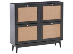 Wyld And Coco Boho Black Rattan Fronts Shoe Cabinet - 4 Concealed Compartments, Slim Profile - thumbnail 3