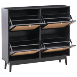 Wyld And Coco Boho Black Rattan Fronts Shoe Cabinet - 4 Concealed Compartments, Slim Profile - thumbnail 5