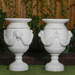 Pair Of Extremely Large Draped Lion Head Garden Urns - thumbnail 5