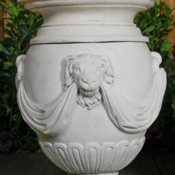 Pair Of Extremely Large Draped Lion Head Garden Urns - thumbnail 6