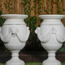 Pair Of Extremely Large Draped Lion Head Garden Urns - thumbnail 3