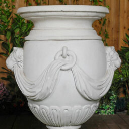 Pair Of Extremely Large Draped Lion Head Garden Urns - thumbnail 4