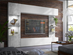 Lazando Wall Unit White And Concrete With Tv Space 160 X 116 Cm And Storage Cabinets - thumbnail 2