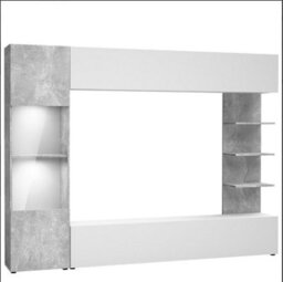 Lazando Wall Unit White And Concrete With Tv Space 160 X 116 Cm And Storage Cabinets - thumbnail 5