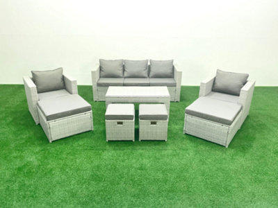 Fimous Rattan Garden Furniture Set Outdoor Lounger Sofa Coffee Table 4 Stools Light Grey 9 Seater - image 1