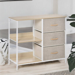 Pirlo Plush Bedroom Chest With 3 Fabric Drawers & Shelves Beige - thumbnail 3