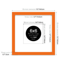 "6X6"" Orange Picture Frame - 6X6"" Square Frame With 4X4"" Mount For 6X6""/4X4"" Pictures Luxurious Style Wall Art, 1 Pack" - thumbnail 2