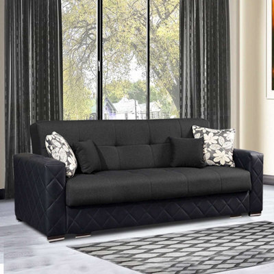 Sliding Wardrobes 4 u LTD Chenchan Fabric Storage 3 Seater Sofa Bed Available In 2 Color -  Fullblack 3Seater - image 1