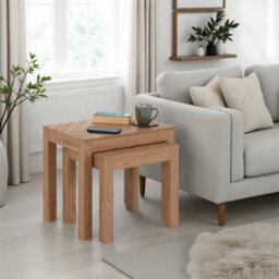 Seconique Leon Nest Of 2 Tables-Medium Oak Effect