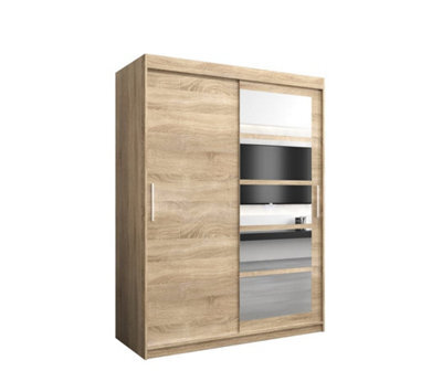 Arte Stylish Oak Sonoma Roma I Sliding Door Wardrobe W1500mm H2000mm D620mm Mirrored Vertical Handles Elegant Storage Solution - image 1