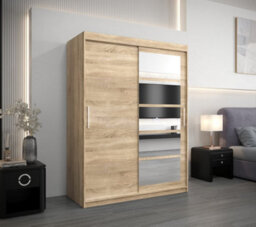 Arte Stylish Oak Sonoma Roma I Sliding Door Wardrobe W1500mm H2000mm D620mm Mirrored Vertical Handles Elegant Storage Solution - thumbnail 2