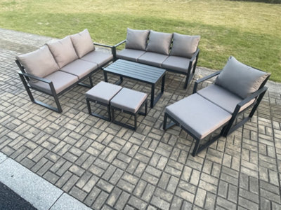 Fimous Aluminium 7 Pieces Garden Furniture Set With Cushions 10 Seater Outdoor Patio Lounge Sofa Set With Armchair Footstools - image 1