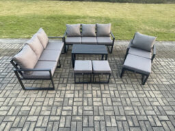 Fimous Aluminium 7 Pieces Garden Furniture Set With Cushions 10 Seater Outdoor Patio Lounge Sofa Set With Armchair Footstools - thumbnail 2