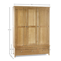 Oakham Premium Brixton 3 Door Wardrobe In Oak - thumbnail 3