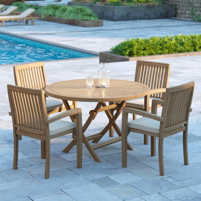 Eterna Munich Teak Garden Outdoor Dining Table & 4 Seat Chair Set - With Cream Cushions - image 1