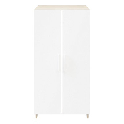 GoodHome Atomia Freestanding Matt White Oak Effect Particle Board Wardrobe (H)1975mm (W)1000mm (D)600mm - image 1