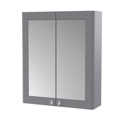 Balterley Swynnerton Traditional Bathroom Wall Hung 2-Door Mirror Cabinet, Satin Grey, 600mm - image 1