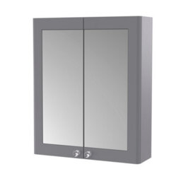 Balterley Swynnerton Traditional Bathroom Wall Hung 2-Door Mirror Cabinet, Satin Grey, 600mm - thumbnail 1