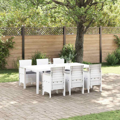 Berkfield Garden Dining Set 7 Pcs White Polt Rattan - image 1