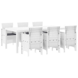 Berkfield Garden Dining Set 7 Pcs White Polt Rattan - thumbnail 2