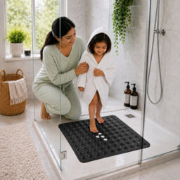 Oxford Homeware Suction Cups Gripper Shower Bath Mat Machine Washable Anti Mould And Mildew Bathroom Mat (Black, 53X53Cm) - thumbnail 2